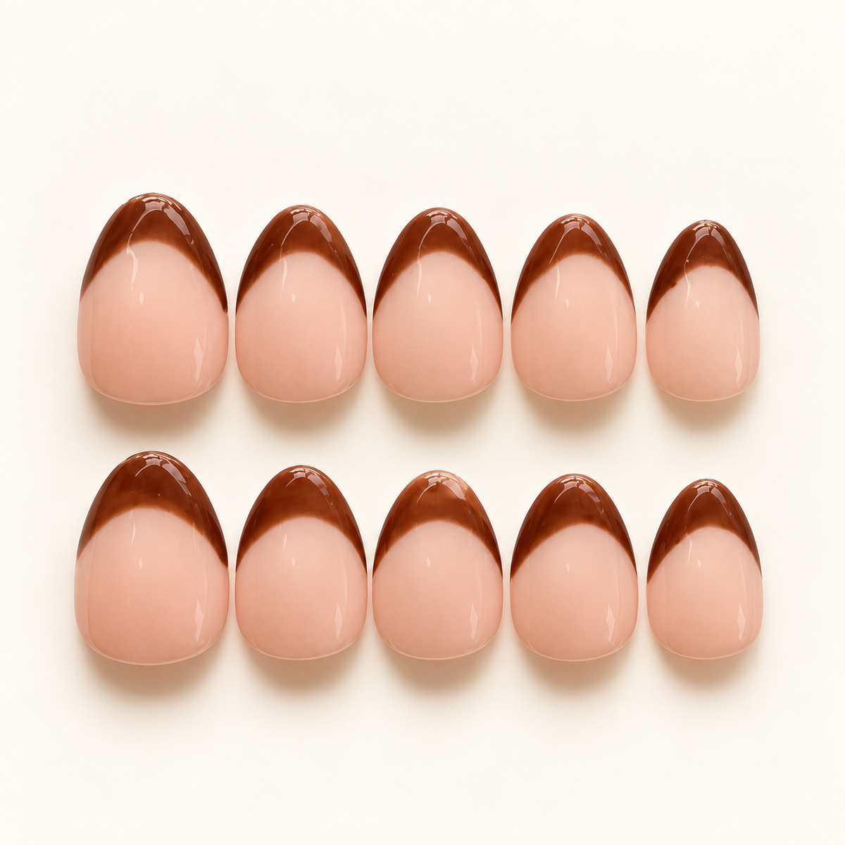 Mocha Line — digitally styled studio packshot based on Scarlett’s nail design, showing the sample shape.